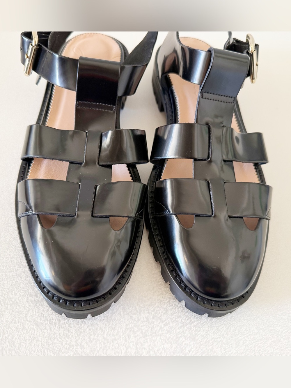 J. Crew Shoes Sandals Fisherman Lacquer leather Buckle Cutout Lug Sole 90’s - Picture 6 of 16
